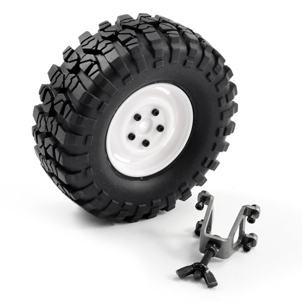 FTX Outback Spare Tyre Mount & Tyre/steel Lug Wheel White