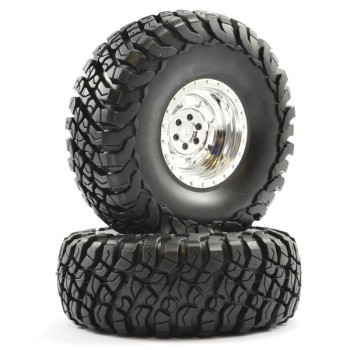 FTX Mauler 2.2" All Terrain Tyres Pre-Glued On Chrome Wheel (2)