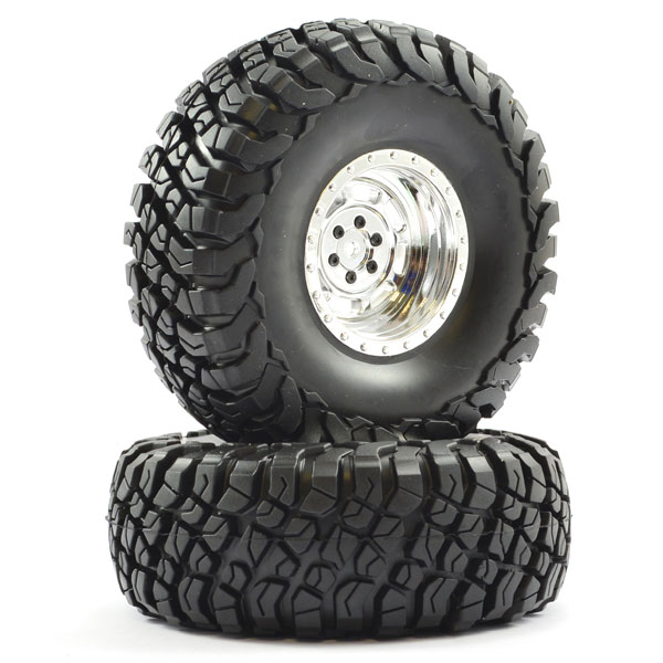 FTX Mauler 2.2" All Terrain Tyres Pre-Glued On Chrome Wheel (2)